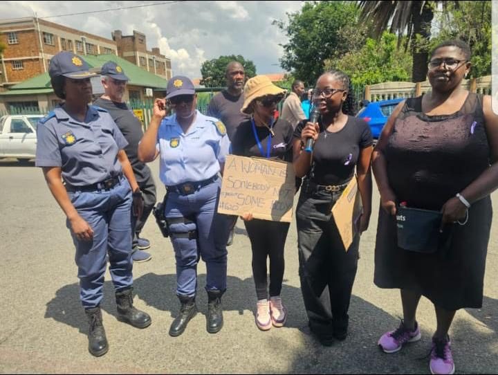 Foundation members and SAPS officers at a gender-based violence awareness march